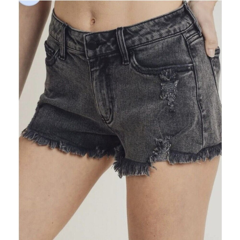 Letter To Juliet Black Acid Wash Jean Shorts Denim Distressed Women's XL New NWT